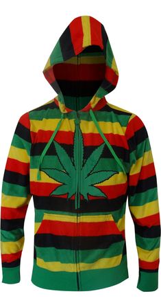 Wear it at 4:20 or anytime! These awesome hoodies are a colorful Rasta inspired striped pattern. These ultra soft hoodies are super cozy! This soft fleece hoodie has a full zip and two pockets. There is also a large pot leaf on the front. Unisex sizing, generous cut. Rasta Clothes, Lounge Pants Womens, Dope Outfits For Guys, Footie Pajama, Swag Outfits For Girls, Funny Tee Shirts, One Piece Pajamas, Men Fashion Casual Outfits, Cool Hoodies