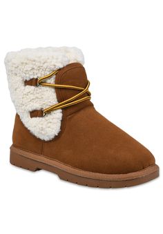 Classic 8" hiker boot is water resistant and features a faux suede outer, berber leg shaft, adjustable lace front, soft faux shearling lining, cushioned insole and a durable TPR sole. This is a another great casual boot option from GaaHuu.100% polyester Upper100% polyester LiningTPR OutsoleBootie available in sizes Size 7 -10 | Women's Faux Suede Berber Hiker Boot Bootie by GaaHuu in Tan (Size 8 M) Shearling Boots, Tunic Tank Tops, Leather Shops, Casual Boots, Boot Shoes Women, Winter Boots, New Shoes, Bootie, Faux Suede