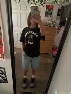 bape, jordan 4’s, jorts Jorts Outfit School, School Outfits Jordans, What To Wear With Jorts, Bape Shirt Outfit Women, Outfit Ideas With Jorts, Jorts Outfit Ideas, Outfit Ideas Jorts, Bape Fit, Jort Fits