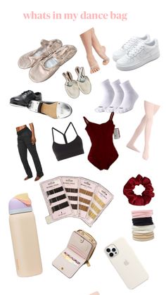 an assortment of items that include shoes, bras and other things to put in the bag