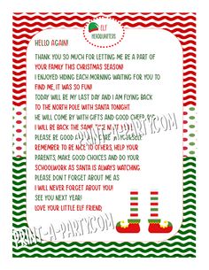 a christmas letter to santa claus from the elf in the hat on top of a red and green striped background