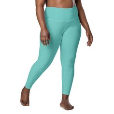 Women's-high-waisted-teal-leggings-with-pockets Crossover Leggings, Leggings With Pockets, Plus Size Leggings, 4 Way Stretch Fabric, Outdoor Workouts, Range Of Motion, Care Label, Active Lifestyle, Crossover