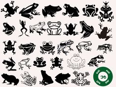 frog silhouettes are shown in black and white, with the number six below them