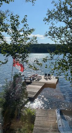 there is a boat docked at the dock