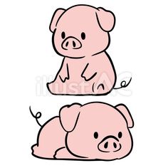 two pigs sitting next to each other, one pig is laying down and the other pig is