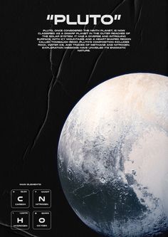 This is a poster of the planet Pluto Pluto Wallpapers, Nasa Graphic Design, Pluto Aesthetic, Pluto Poster, Pluto Planet, Astronomy Poster, Planet Poster, Grunge Posters, Celestial Magic