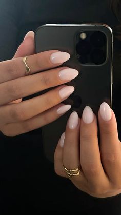 Neutral Clean Girl Nails, Nail Inspo Full Color, Nails Acrylic Simple Almond, Neutral Hoco Nails, Basic Simple Nails, Plain Almond Acrylic Nails, Cute Neutral Nails Acrylic, Short Almond Natural Nails, Almond Simple Nail Ideas