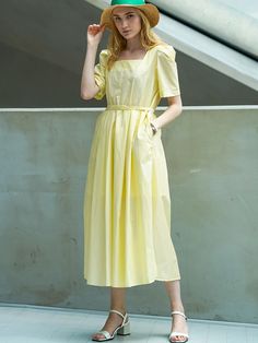 Composition : COTTON 72% NYLON 28%Color : yellowCountry of Origin : KOREA Elegant Yellow Midi Dress With Square Neck, Elegant Yellow Square Neck Midi Dress, Yellow A-line Dress For Summer, Square Neck Spring Workwear Dresses, Yellow Square Neck Midi Dress For Spring, Casual Yellow A-line Midi Dress, Chic Yellow Summer Midi Dress, Chic Yellow Midi Dress For Summer, Chic Yellow Square Neck Dress