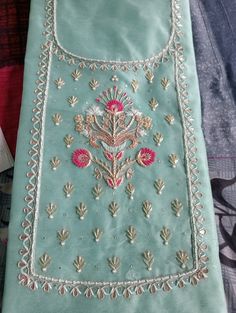 Teen fool designs gala design Handwork Embroidery Design Kurti, Hand Work Gala Design, Gala Embroidery Design, Handmade Suit, Machi Work, Designer Suits For Wedding, Fancy Dress Material, Khatli Work, Seed Bead Bracelet Patterns