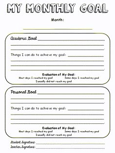 a goal sheet with the words'my month goal'in black and white on it