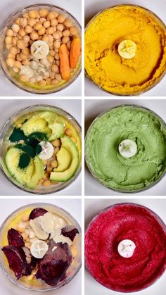 four different types of food that are in the same bowl together, including carrots, avocado, and cashews