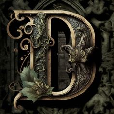 the letter d is decorated with flowers and leaves