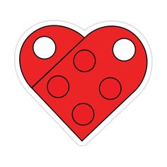 a red heart with two dots on it sticker is shown in the shape of a ladybug