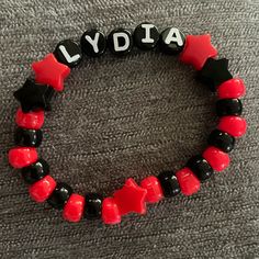 Handmade By Me. Bettlejuice Is One Of My Favorite Movies. Horror Beaded Bracelet, Heathers Bracelets, Personalized Black Jewelry For Party, Personalized Black Bracelets For Parties, Movie Bracelet Ideas, Lydia Wedding Dress, Harkey Quinn, Kandi Inspiration, Bts Clothes