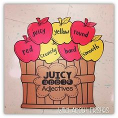 a bunch of apples in a basket with the words juicy apple adverts on it