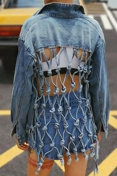 Hand-knotted Mesh Woven Tassel Denim Jacket Ropa Upcycling, Summer Coat, Female Jacket, Design Pants, Styles Dress, Summer Coats, Body Top, Jean Jacket Women, Fringe Jacket