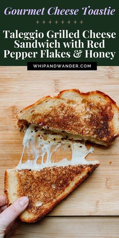 Taleggio Grilled Cheese with Red Pepper Flakes and Honey – A rich and creamy twist on the classic grilled cheese sandwich! Tangy Taleggio and sharp Parmigiano Reggiano cheeses are paired with spicy red pepper flakes and a drizzle of honey, all melted between crisp, buttered sourdough bread. Perfect for a gourmet lunch or cozy dinner!