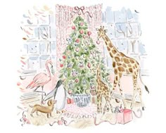 a christmas tree with giraffes and other animals around it