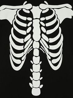 a black and white photo of a skeleton on a t - shirt with the ribs exposed