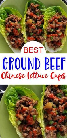 lettuce cups filled with Chinese ground beef filling and sauce Lettuce Wraps Hamburger, Asian Beef Lettuce Cups, Recipes For Lettuce Wraps, Chinese Lettuce Cups, Lettuce Cups Recipe, Teriyaki Beef Lettuce Wraps, Thai Beef Lettuce Wraps, Ground Beef Lettuce Cups