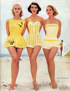 Vintage 1950s Women's Fashion | Beautiful Women's Swimwear Fashion in the 1950's Surf Drawing, 1950s Swimsuit, 1950s Women, Mode Tips, Vintage Swim, Look Retro, Vintage Swimwear