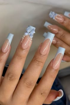 #nails #nailcare #aesthetic #pinterest Spring Coquette Nails, Blue Bow Nails, Blue Coquette Nails, Cold Nails, Nail Ideas Gel, Nails With Bows, Nail Inspo Acrylic, Cut Dog Nails, Nails With Blue