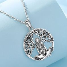 Material: 925 Sterling Silver Pendant Size :34mm*25mm；Weight:6.46g; Chain size: 18 inch ( 46cm) or 20 inch (51cm),Chain width 1.1 mm Feature:100% 925 Sterling Silver , Nickel-free, Lead-free, Cadmium-free, Hypoallergenic, Long Time Wearing Keeps You a Good Health. Package: Package Included (To Choose one of 3 Different Sets) 1. 1x Only Pendant+1x Silver Cloth+1*Box 2. 1x 24 inch wax leather rope +1x Pendant +1x Silver Cloth+1* Box 3. 1x 18 inch chain +1x Pendant+1x Silver Cloth+1* Box 4. 1x 20 i Earth Necklace, Pentacle Necklace, Witchy Necklace, Moon Goddess Necklace, Pagan Necklace, Spiritual Necklace, Moon Phases Necklace, Necklace Moon, Wiccan Jewelry