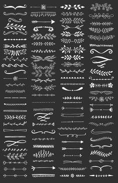 a large set of hand drawn arrows and lines on a black background, all in different styles