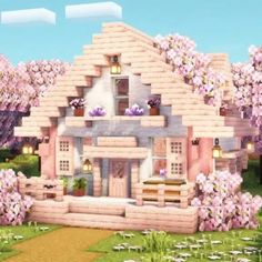 Cherry Blossom House, Minecraft House Ideas, Blossom House, Starter House, Posting Schedule, Minecraft House Plans, Minecraft Farm