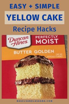 a package of cake that is yellow and has chocolate frosting