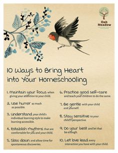 a poster with instructions on how to bring heart into your homeschooling