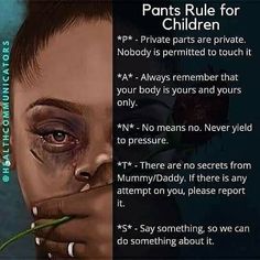 an image of a woman with her face painted like a child and the words, pants rules for children