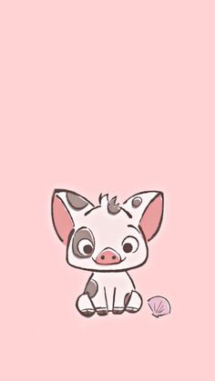 a cartoon pig sitting on top of a pink background