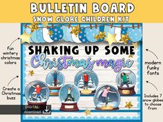 a bulletin board with snow globe children kit and christmas magic text on the front cover