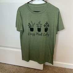 Amazon Crazy Plant Lady Shirt | Green Size Medium | Never Worn Plant Tshirt Design, Plant Lady, Plant Lover, Graphic Tshirt, Womens Shirts, Tshirt Designs, Womens Tops, Tops & Tees, Green