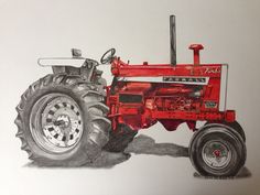 a drawing of a red farmall tractor