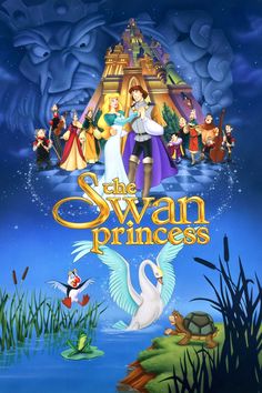 the swan princess dvd cover with an image of swans and other animated characters in front