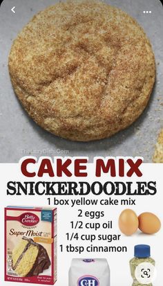 an advertisement for cake mix is shown in the middle of this poster, with ingredients to make