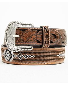 Genuine leather Smooth leather trim Tooled Belt, Southwestern Print, Wood Bridge, Tooled Leather, Boots For Sale, Embroidered Design, Leather Tooling, Boot Shop, Western Style