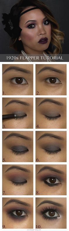 Flapper Makeup Tutorial, 1920 Halloween, Asian Halloween, Makeup Party Night, 1920's Makeup, Costume Makeup Tutorial, Gatsby Gala