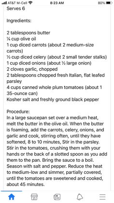 the recipe is displayed on an iphone screen