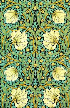 an art nouveau design with flowers and leaves on green, yellow and blue colors stock photo