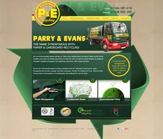 the website is designed to look like a green recycling truck