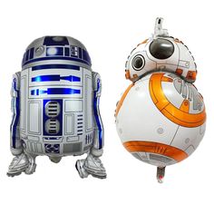 two inflatable star wars characters, one droid and the other r2d2