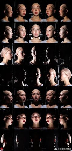 many different images of people with their heads in the same photo, and one woman's face is shown