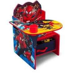 the spiderman table and chair is set up