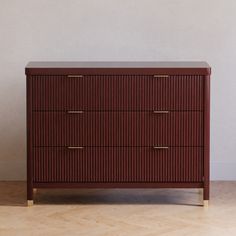 M26716CR Burgundy Dresser, Mid Century Modern Apartment, Modern Drawer Pulls, Dresser Brown, Modern Drawer, Nursery Changing Table, Classic Furniture Design, Nursery Style, Playroom Storage