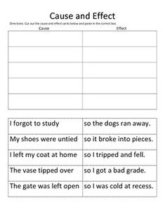 cause and effect worksheet for students to use in their writing workbooks