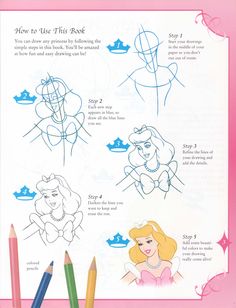 how to draw disney princesses step by step instructions for kids with pictures on them