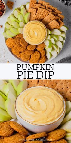 pumpkin pie dip with apples and crackers on the side